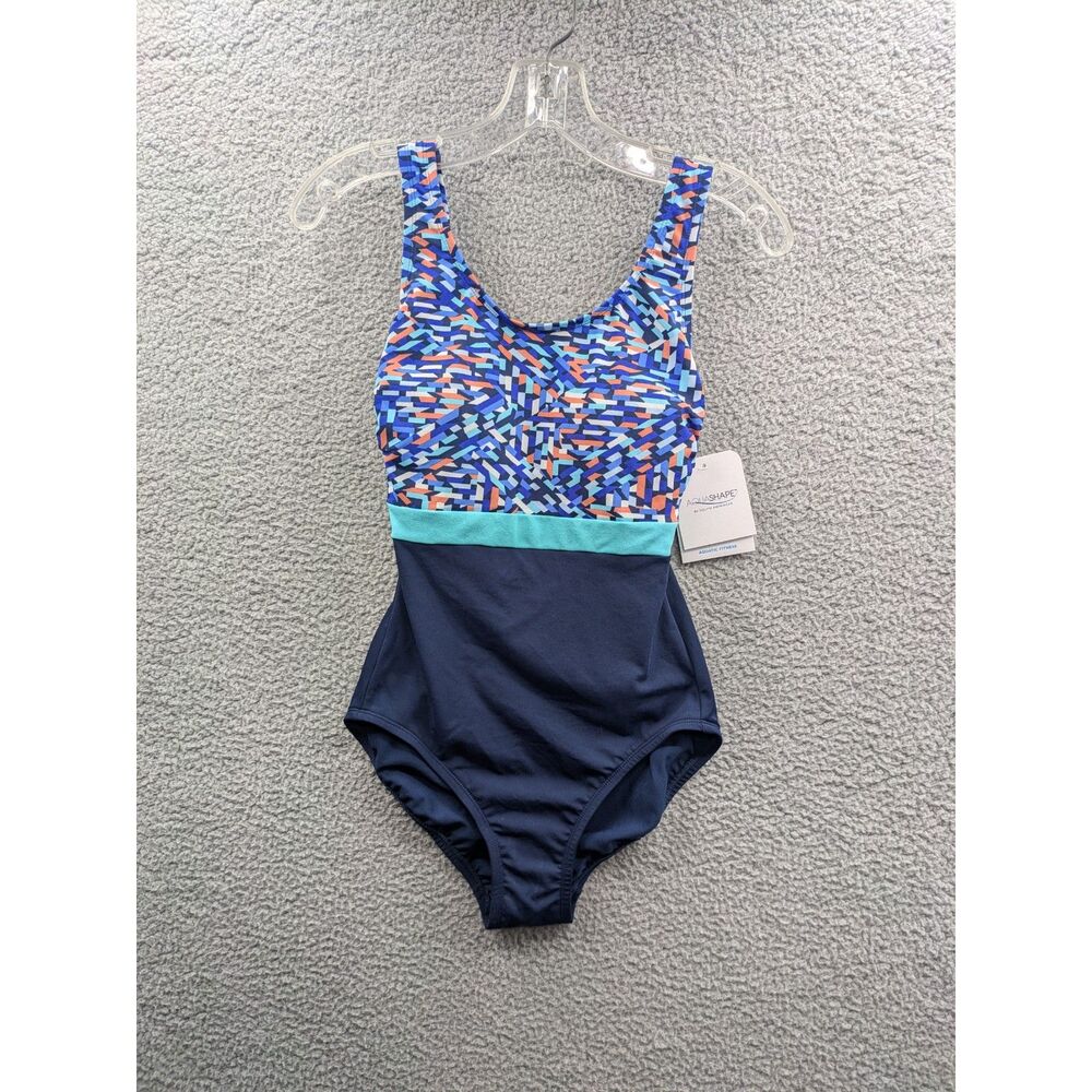 NWT Dolfin Aquashape Women's blue Print Moderate Scoop Back One Piece sz 6